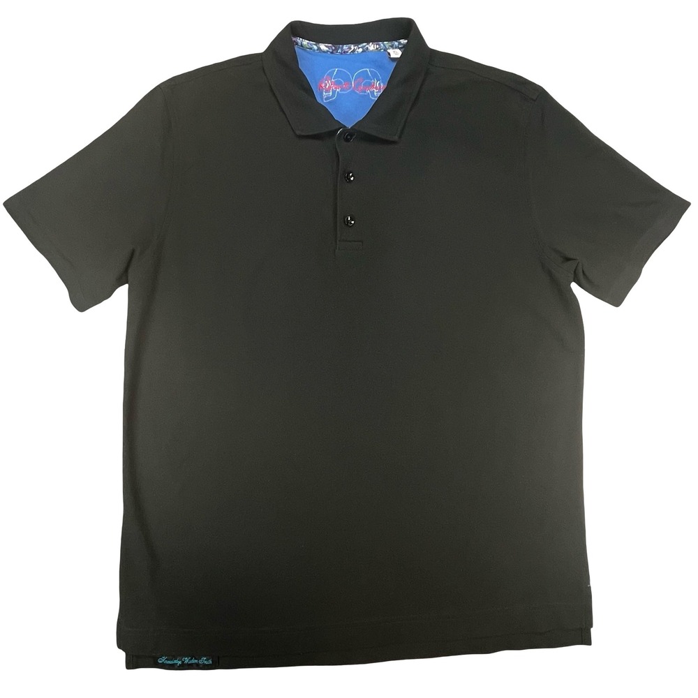 Robert Graham Men's Black Polo Shirt Contrast Floral Collar Classic Fit XL